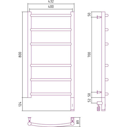 Полотенцесушитель электрический Сунержа Галант 3.0 П6 800x400 мм 071-5801-8040 R, сатин фото 5