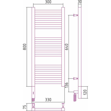 Полотенцесушитель электрический Сунержа Модус 3.0 П15 800x300 мм 051-5700-8030 L, состаренная латунь фото 5