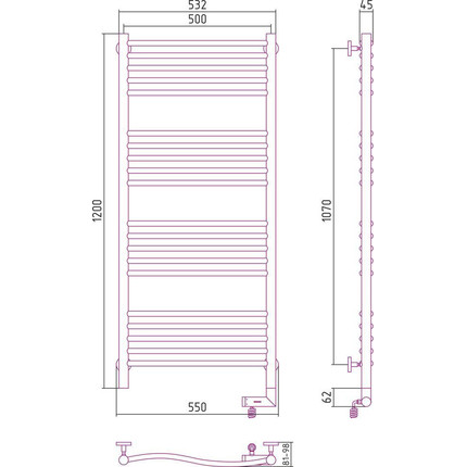 Полотенцесушитель электрический Сунержа Флюид 2.0 П20 1200x500 мм 31-5221-1250 R, чёрный матовый фото 5