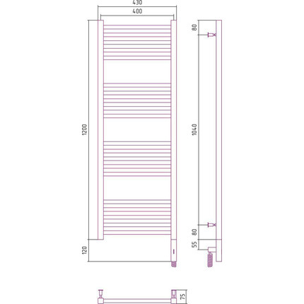 Полотенцесушитель электрический Сунержа Модус 3.0 П20 1200x400 мм 071-5701-1240 R, сатин фото 5