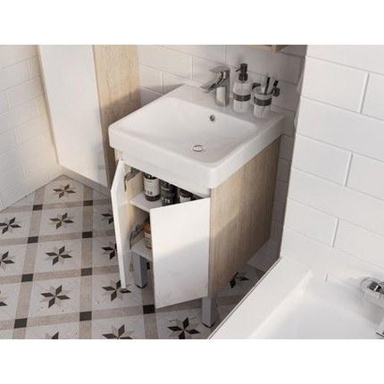 Тумба универсальная с раковиной Акватон Сканди Doors 45 см 1A278701SDB20, дуб верона/белый глянцевый (ножки в комплекте) фото 8