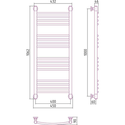 Полотенцесушитель водяной Сунержа Богема+ П16 1000x400 мм (выгнутая перемычка) 00-0221-1040 фото 6