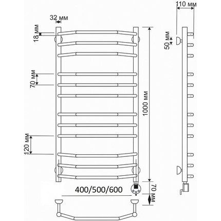 Полотенцесушитель электрический Secado Агата 2 П12 500x1000 мм (возможность скрытого подключения) бронза фото 4