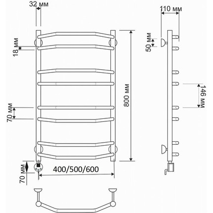 Полотенцесушитель электрический Secado Агата 4 П8 500x800 мм (возможность скрытого подключения) бронза - 3 Полотенцесушитель электрический Secado Агата 4 П8 500x800 мм (возможность скрытого подключения) бронза фото 3