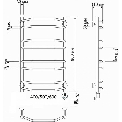 Полотенцесушитель электрический Secado Агата 4 П8 500x800 мм (возможность скрытого подключения) бронза - 4 Полотенцесушитель электрический Secado Агата 4 П8 500x800 мм (возможность скрытого подключения) бронза фото 4