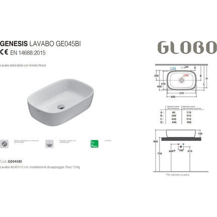Раковина-чаша Globo Genesis 60 см GE045.BI фото 3