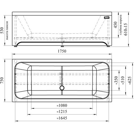 Ванна акриловая Радомир Патрисия 175x75 см (в комплекте каркас и сифон), Размер - мм: 1750х750 фото 6