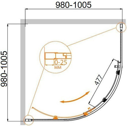 Душевое ограждение Cezares Molveno R-1 100х100 см, хром/прозрачное фото 6
