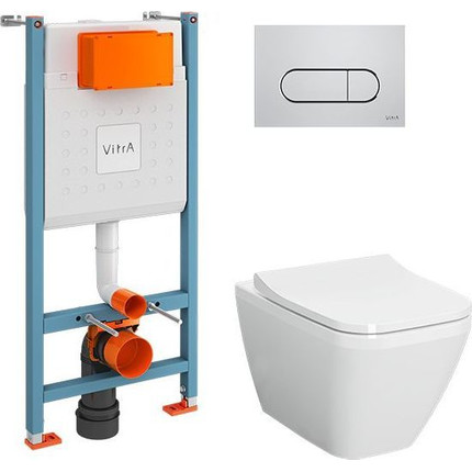 Инсталляция с подвесным безободковым унитазом Vitra Integra Square L-Box 9856B003-7207 фото 