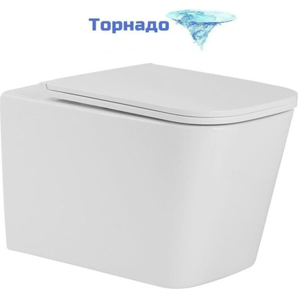 Унитаз подвесной безободковый Sole Cube (смыв торнадо) с тонкой крышкой микролифт фото 
