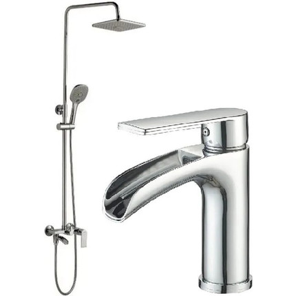 Душевой комплект Haiba: Душевая стойка HB23505 + смеситель для раковины HB13505, цвет хром -  Душевой комплект Haiba: Душевая стойка HB23505 + смеситель для раковины HB13505, цвет хром фото