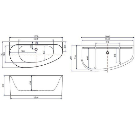 Ванна пристенная Allen Brau Priority 160х78 см 2.31005.21A, Размер - мм: 1600х800 фото 2