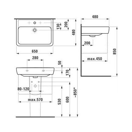Раковина подвесная LAUFEN PRO 65 см 8.1895.3.000.104.1 фото 6