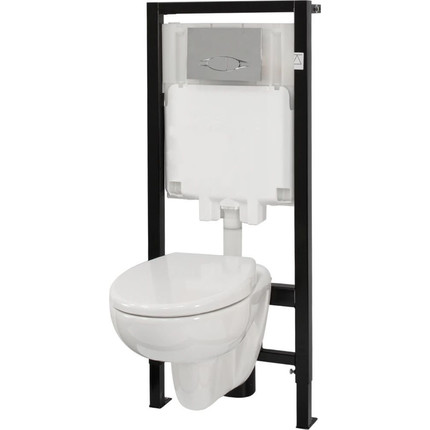 Инсталляция с подвесным унитазом комплект: Jacob Delafon Brive E21733RU-00 с подвесным унитазом, сиденье микролифт, кнопка смыва хром фото 