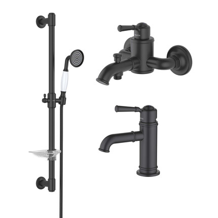 Набор смесителей 3 в 1 для ванны с коротким изливом Aquatek Классик AQ1530MB, чёрный матовый, Цвет производителя: чёрный матовый фото 