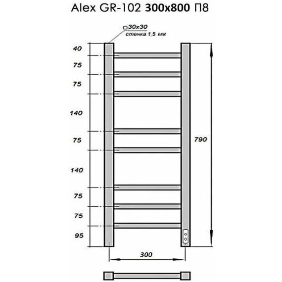 Полотенцесушитель электрический Grois Alex GR-102 П8 300x800 мм, белый фото 3