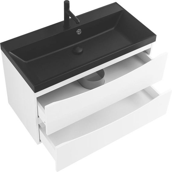 Тумба подвесная с раковиной BelBagno MARINO-800-2C-SO-BO-P 80 см, Bianco Opaco (раковина BB800/450-LV-ART-AST-NERO) фото 4