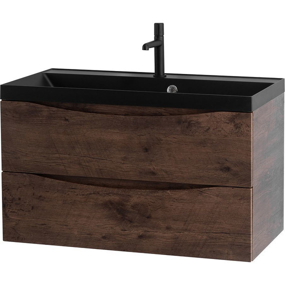 Тумба подвесная с раковиной BelBagno MARINO-800-2C-SO-RW-P 80 см, Rovere Moro (раковина BB800/450-LV-ART-AST-NERO) фото 