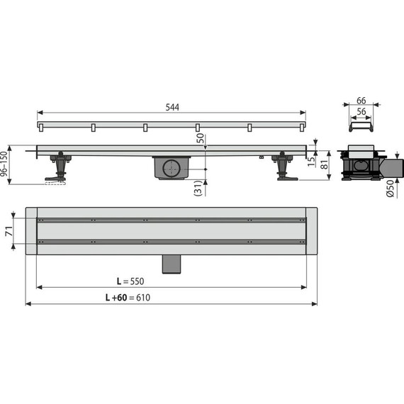 Трап Alcadrain 55 см APZ13-DOUBLE9-550, нержавеющая сталь фото 3