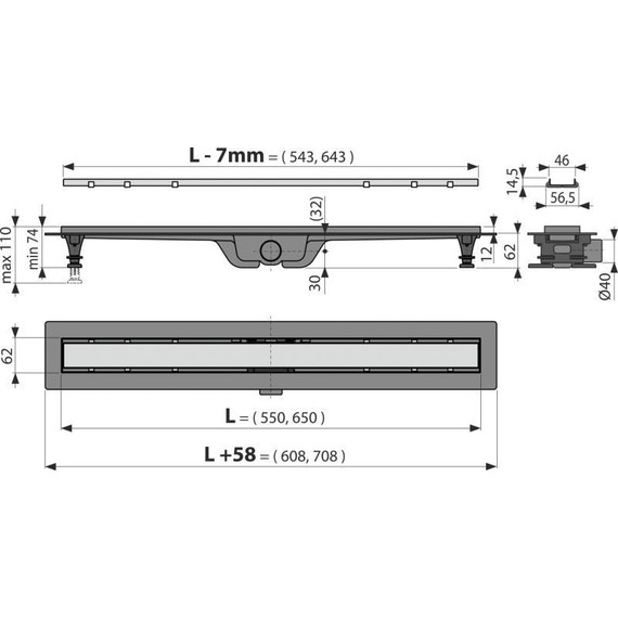 Трап Alcadrain 55 см APZ19-550, нержавеющая сталь (под плитку) фото 4