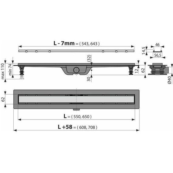 Трап Alcadrain 65 см APZ19-650, нержавеющая сталь фото 4