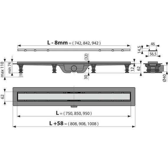 Трап Alcadrain 85 см APZ19-850, нержавеющая сталь фото 4