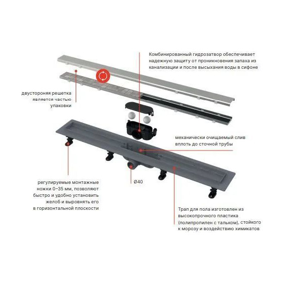 Трап Alcadrain 65 см APZ20-650, нержавеющая сталь/чёрный матовый (под плитку) фото 5