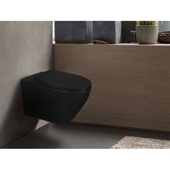 Унитаз подвесной безободковый Azario Keras AZ-99046B с тонкой крышкой микролифт, чёрный матовый, Цвет производителя: чёрный матовый фото 11
