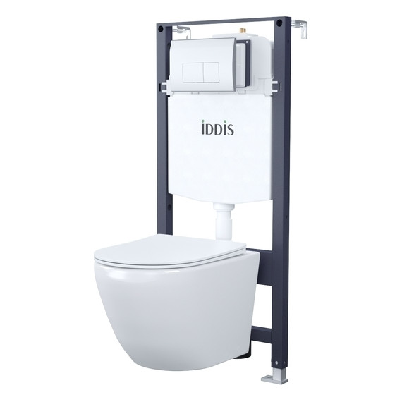 Инсталляция с подвесным унитазом комплект: Iddis Basic BASB010i73, сиденье микролифт, кнопка смыва хром фото 