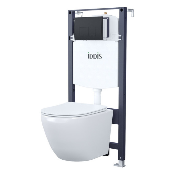 Инсталляция с подвесным унитазом комплект: Iddis Basic BASB020i73, сиденье микролифт, кнопка смыва чёрная фото 