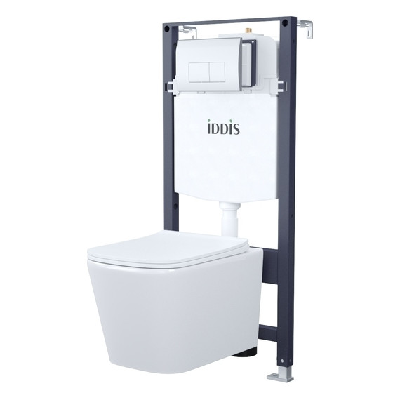 Инсталляция с подвесным унитазом комплект: Iddis Basic BASBI01i73, сиденье микролифт, кнопка смыва хром фото 