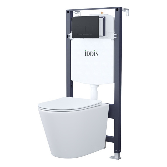 Инсталляция с подвесным унитазом комплект: Iddis Basic BASC020i73, сиденье микролифт, кнопка смыва чёрная фото 