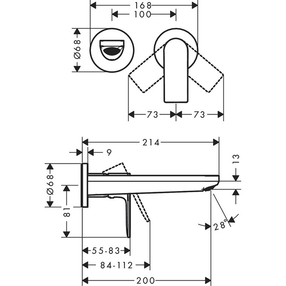 Смеситель для раковины настенный Hansgrohe Rebris E 72568670, чёрный матовый фото 6