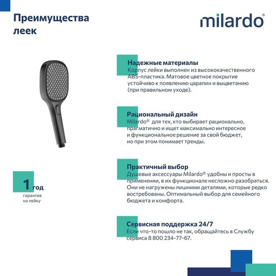 Ручной душ Milardo Ideal Spa ILS3FB0M18, чёрный матовый фото 6