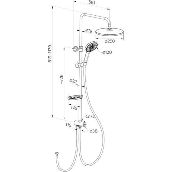 Душевая стойка Milardo Ideal Spa ILSBL3FM76, чёрный матовый фото 4