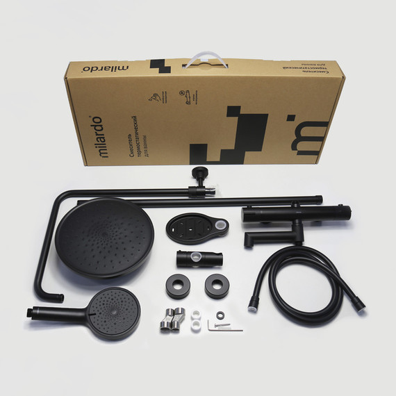 Душевая стойка с термостатом Milardo Ideal Spa ILSBLTHM06, чёрный матовый фото 7