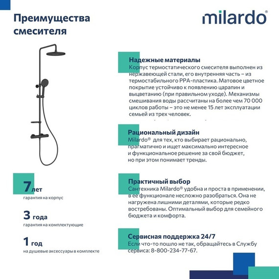 Душевая стойка с термостатом Milardo Ideal Spa ILSBLTHM89, чёрный матовый - 7 Душевая стойка с термостатом Milardo Ideal Spa ILSBLTHM89, чёрный матовый фото 7