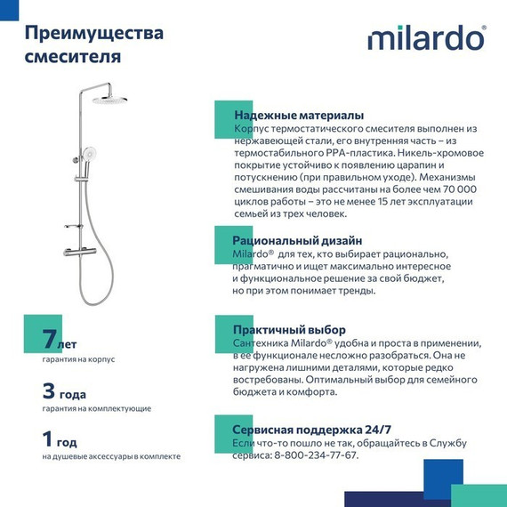 Душевая стойка с термостатом Milardo Ideal Spa ILSSBTHM89 - 7 Душевая стойка с термостатом Milardo Ideal Spa ILSSBTHM89 фото 7