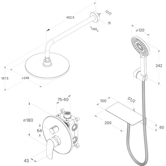 Душевая система для душа Milardo Rora RORBL02M67, чёрный матовый - 4 Душевая система для душа Milardo Rora RORBL02M67, чёрный матовый фото 4