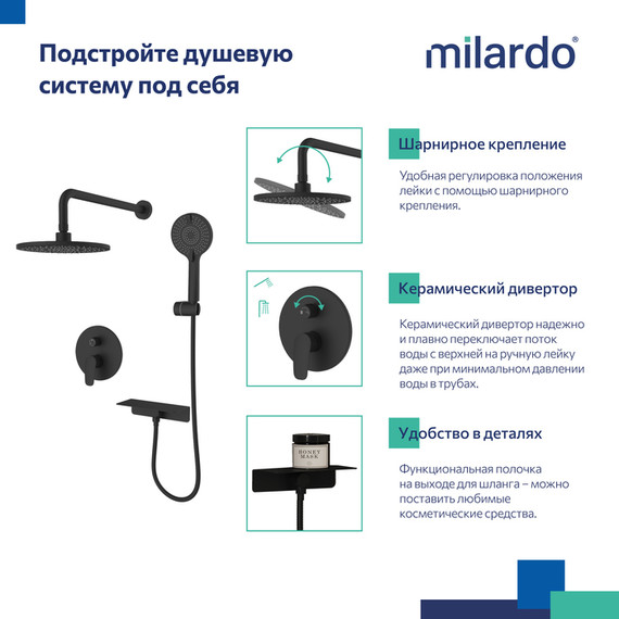 Душевая система для душа Milardo Rora RORBL02M67, чёрный матовый - 8 Душевая система для душа Milardo Rora RORBL02M67, чёрный матовый фото 8