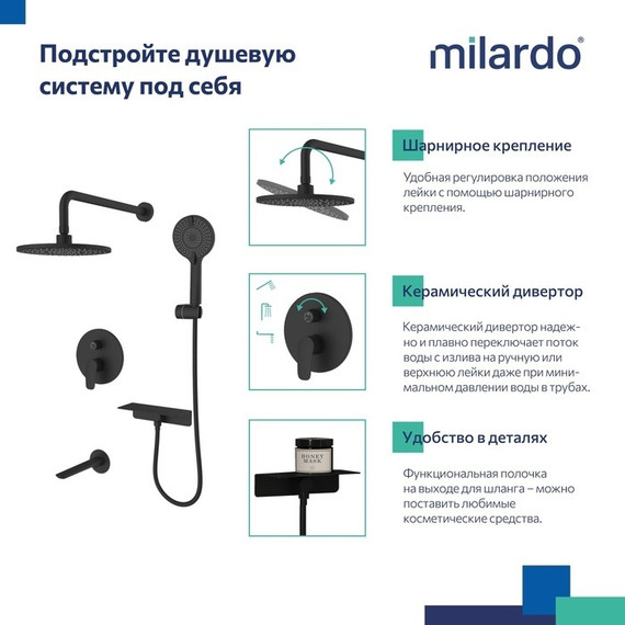 Душевая система для ванны Milardo Rora RORBL03M68, чёрный матовый фото 8