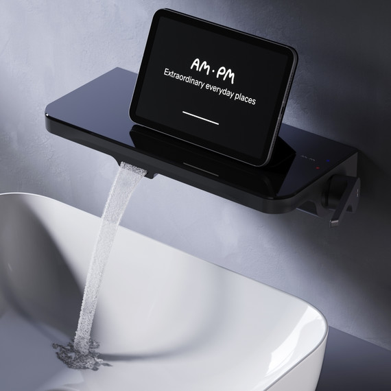 Смеситель для раковины AM.PM Func монтируемый в стену с полкой и каскадным изливом F8F72722, чёрный, Цвет производителя: чёрный фото 3