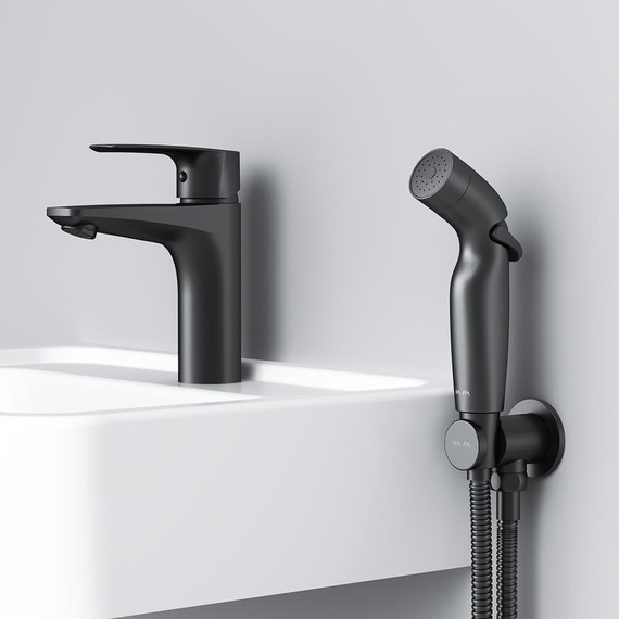 Смеситель для раковины AM.PM Gem F90A03022 с гигиеническим душем, Цвет производителя: чёрный фото 5