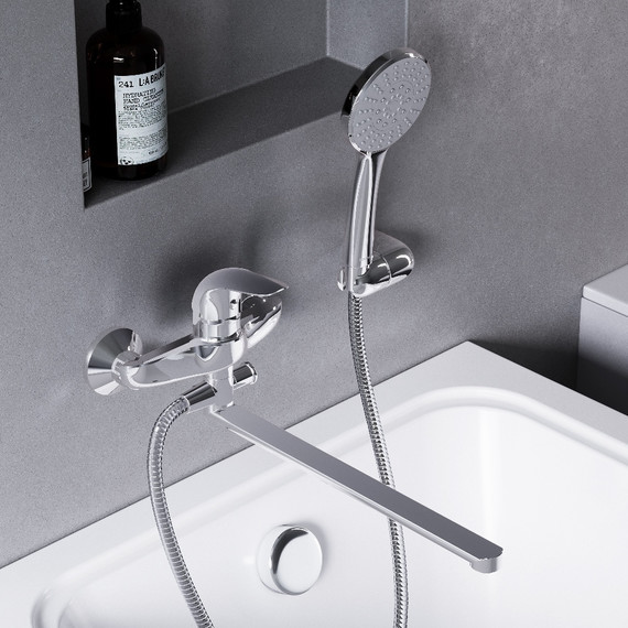 Смеситель для ванны Damixa Eclipse 319500001 с длинным изливом и душевым набором фото 2