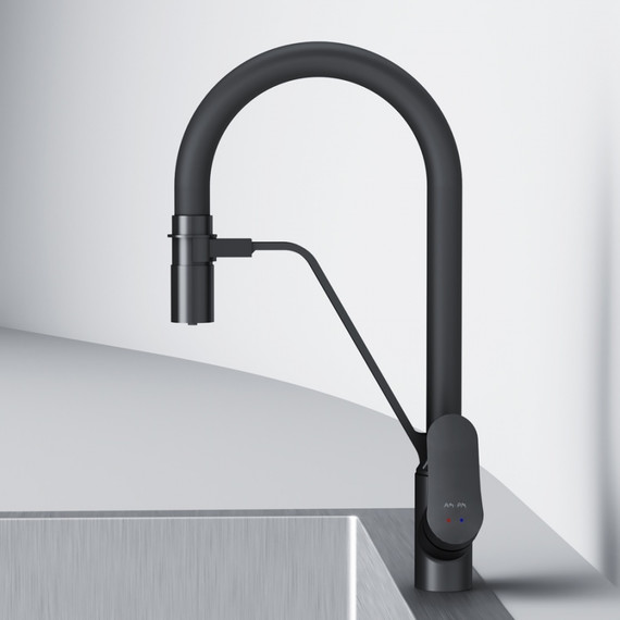 Смеситель для кухни AM.PM Like F8007822 для питьевой воды и гибким изливом, чёрный, Цвет производителя: чёрный - 5 Смеситель для кухни AM.PM Like F8007822 для питьевой воды и гибким изливом, чёрный, Цвет производителя: чёрный фото 5