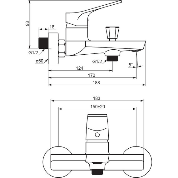 Смеситель для ванны Damixa Merkur 401000000, Цвет производителя: хром фото 5