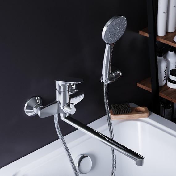 Смеситель для ванны Damixa Jupiter 779500001 с длинным изливом и душевым набором фото 2