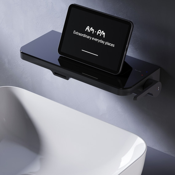 Смеситель для раковины AM.PM Func монтируемый в стену с полкой и каскадным изливом F8F72722, чёрный, Цвет производителя: чёрный фото 2