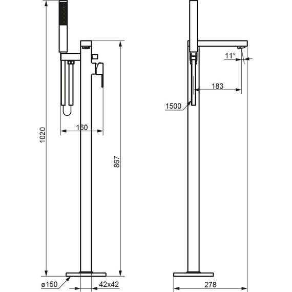 Смеситель для ванны отдельностоящий Damixa Gala 535000300, чёрный, Цвет производителя: чёрный фото 6