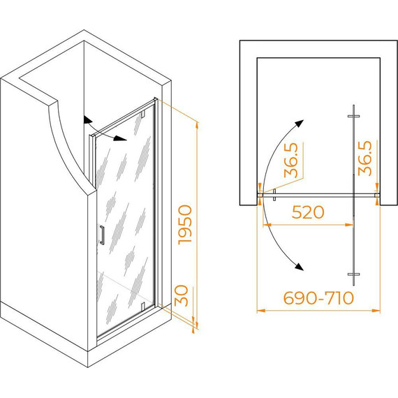 Душевая дверь RGW LE-102B 70 см 711210207-14, чёрный/прозрачное - 2 Душевая дверь RGW LE-102B 70 см 711210207-14, чёрный/прозрачное фото 2
